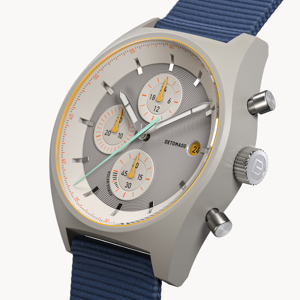 D10 CHRONO SOLAR
 GRAY YELLOW
 - Ocean Plastic Dark Blue Woven - Detomaso Watches
