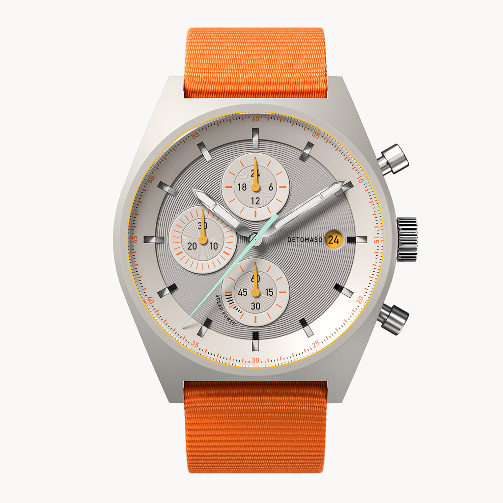 D10 CHRONO SOLAR
 GRAY YELLOW
 - Ocean Plastic Orange Woven - Detomaso Watches