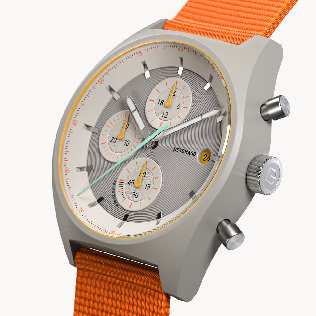 D10 CHRONO SOLAR
 GRAY YELLOW
 - Ocean Plastic Orange Woven - Detomaso Watches