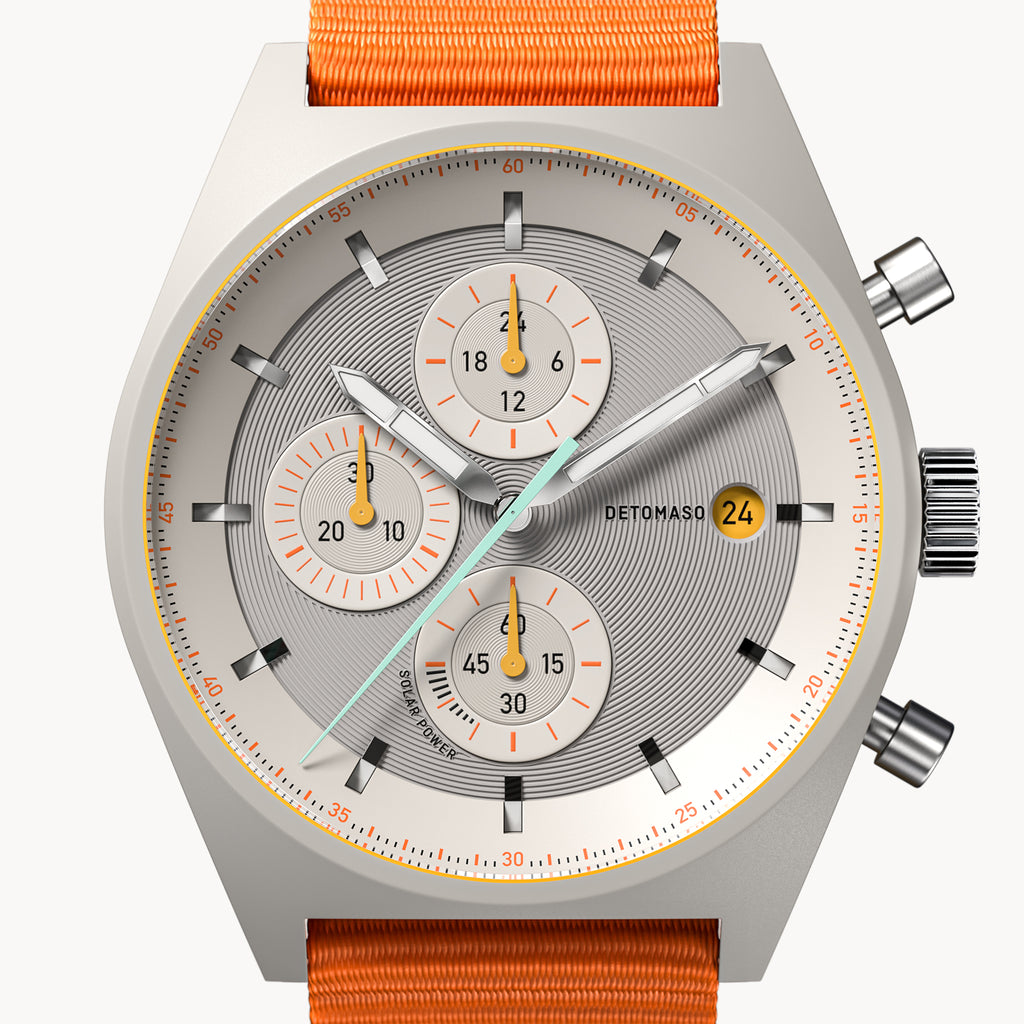 D10 CHRONO SOLAR
 GRAY YELLOW
 - Ocean Plastic Orange Woven - Detomaso Watches