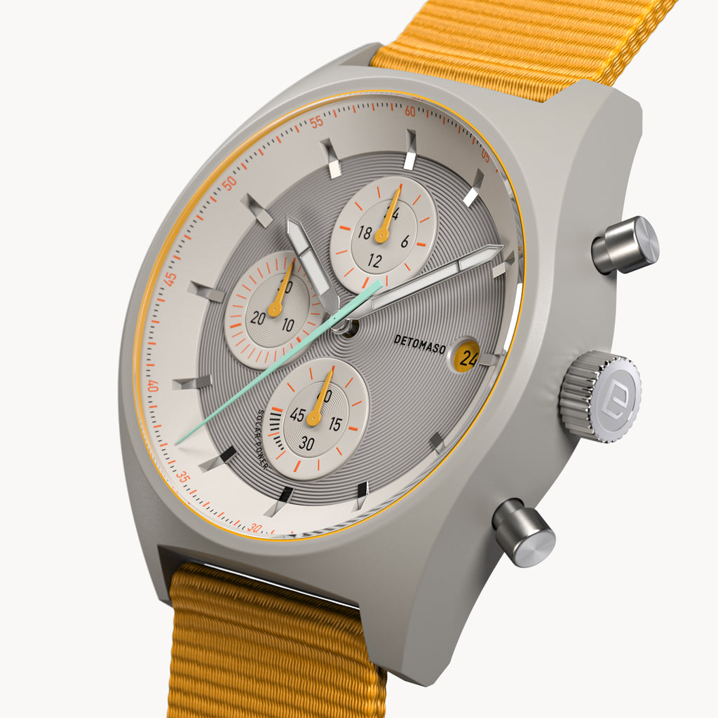 D10 CHRONO SOLAR
 GRAY YELLOW
 - Ocean Plastic Yellow Woven - Detomaso Watches