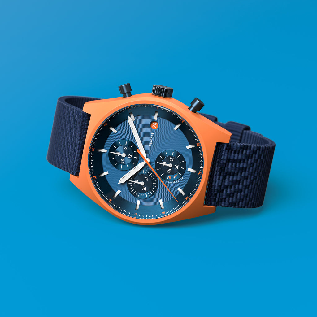 D10 CHRONO SOLAR
 ORANGE BLUE - Ocean Plastic Dark Blue Woven - Detomaso Watches
