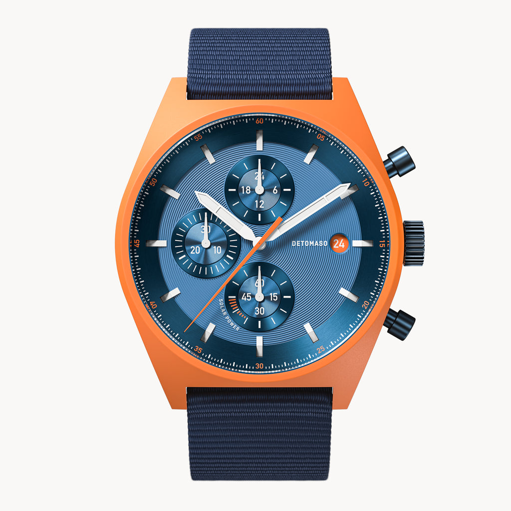 D10 CHRONO SOLAR
 ORANGE BLUE - Ocean Plastic Dark Blue Woven - Detomaso Watches