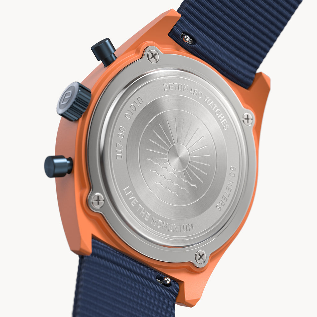 D10 CHRONO SOLAR
 ORANGE BLUE - Ocean Plastic Dark Blue Woven - Detomaso Watches