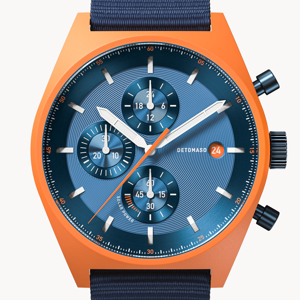 D10 CHRONO SOLAR
 ORANGE BLUE - Ocean Plastic Dark Blue Woven - Detomaso Watches
