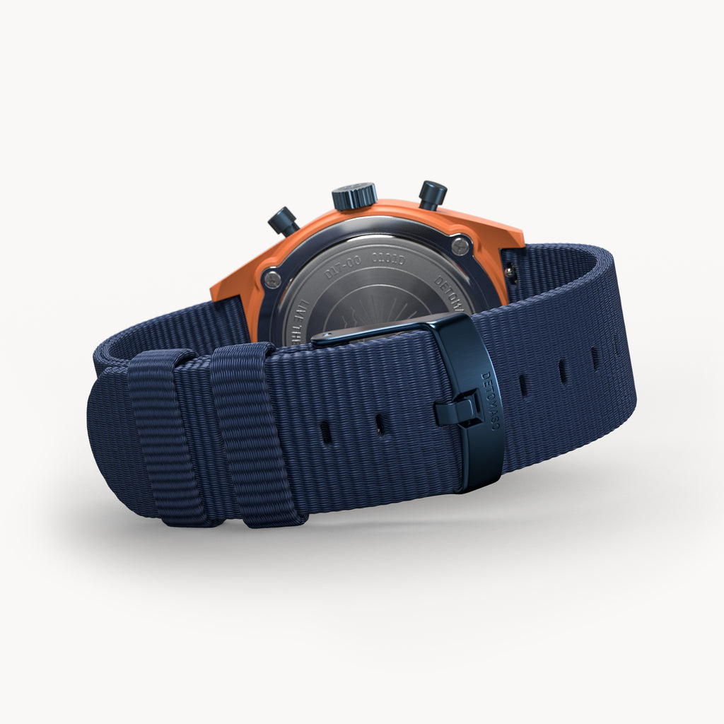 D10 CHRONO SOLAR
 ORANGE BLUE - Ocean Plastic Dark Blue Woven - Detomaso Watches
