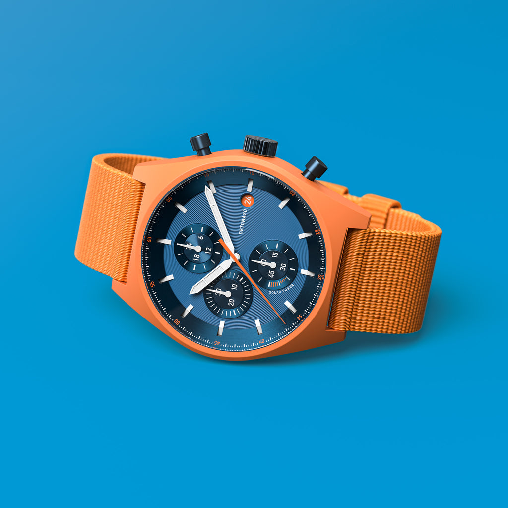 D10 CHRONO SOLAR
 ORANGE BLUE - Ocean Plastic Orange Woven - Detomaso Watches