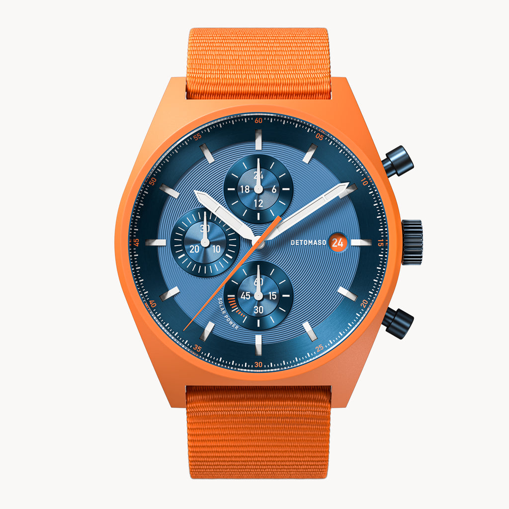 D10 CHRONO SOLAR
 ORANGE BLUE - Ocean Plastic Orange Woven - Detomaso Watches
