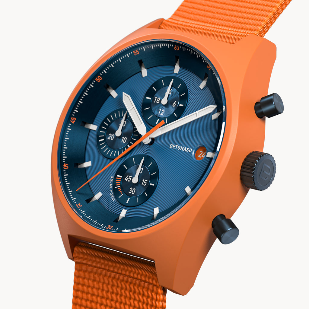 D10 CHRONO SOLAR
 ORANGE BLUE - Ocean Plastic Orange Woven - Detomaso Watches