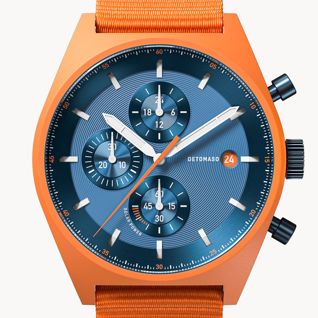 D10 CHRONO SOLAR
 ORANGE BLUE - Ocean Plastic Orange Woven - Detomaso Watches