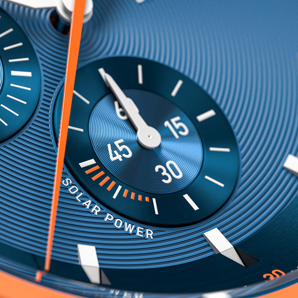 D10 CHRONO SOLAR
 ORANGE BLUE - Ocean Plastic Dark Blue Orange Woven - Detomaso Watches