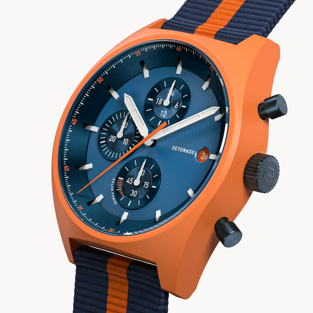 D10 CHRONO SOLAR
 ORANGE BLUE - Ocean Plastic Dark Blue Orange Woven - Detomaso Watches