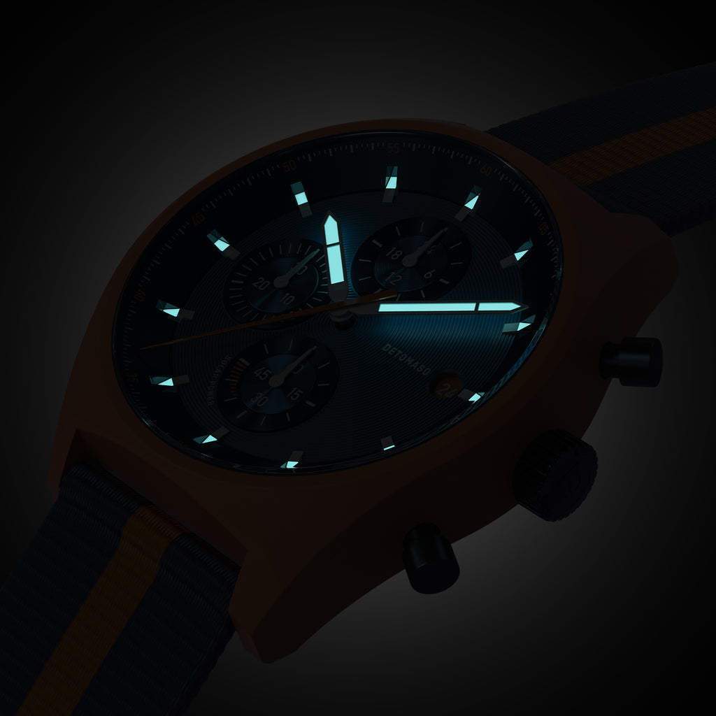 D10 CHRONO SOLAR
 ORANGE BLUE - Ocean Plastic Dark Blue Orange Woven - Detomaso Watches