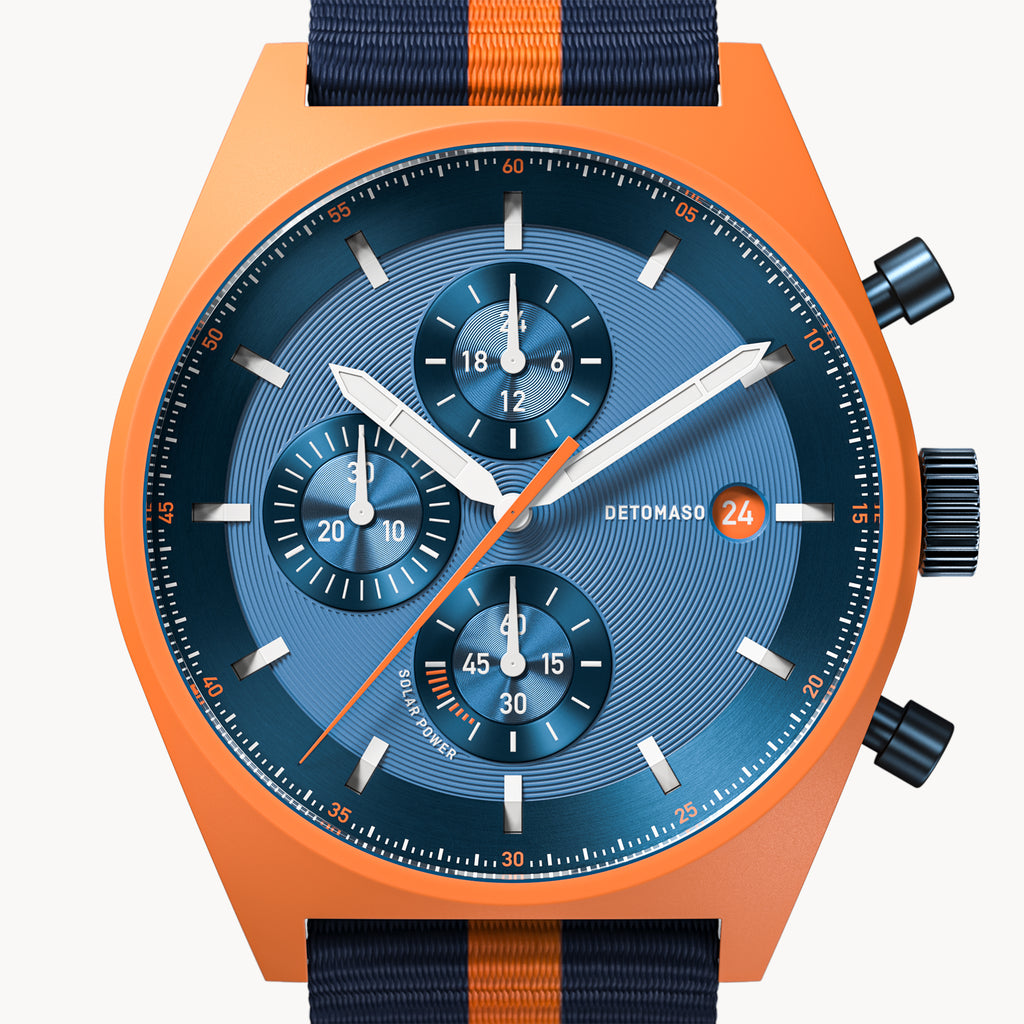 D10 CHRONO SOLAR
 ORANGE BLUE - Ocean Plastic Dark Blue Orange Woven - Detomaso Watches