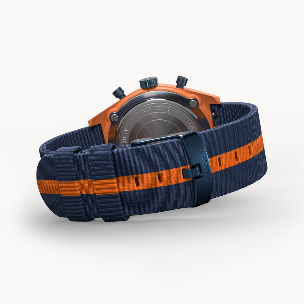 D10 CHRONO SOLAR
 ORANGE BLUE - Ocean Plastic Dark Blue Orange Woven - Detomaso Watches
