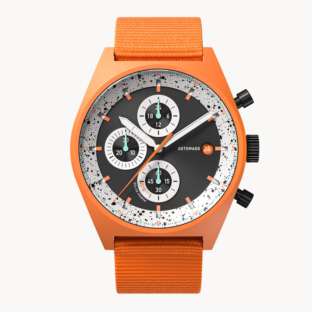 D10 CHRONO SOLAR
 ORANGE BLACK - Ocean Plastic Orange Woven - Detomaso Watches