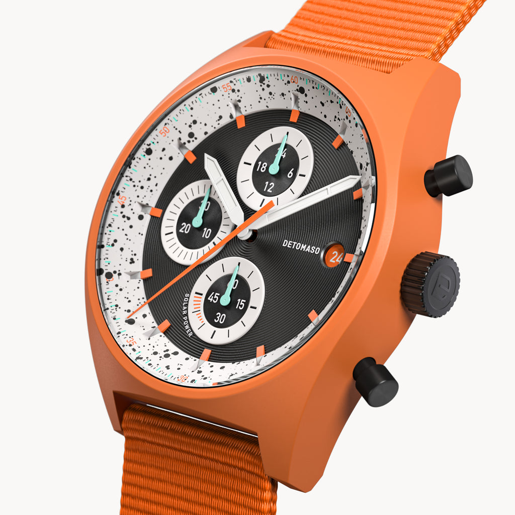 D10 CHRONO SOLAR
 ORANGE BLACK - Ocean Plastic Orange Woven - Detomaso Watches