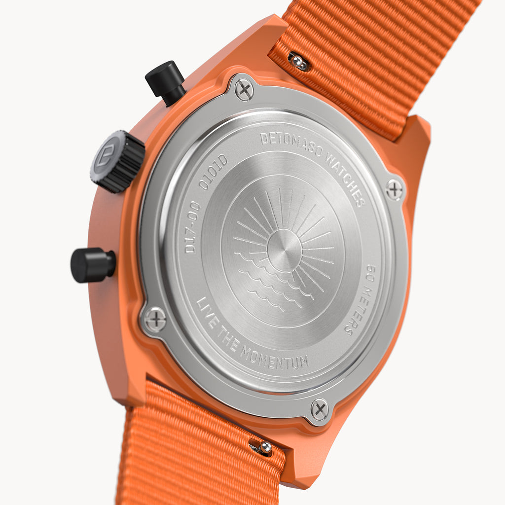 D10 CHRONO SOLAR
 ORANGE BLACK - Ocean Plastic Orange Woven - Detomaso Watches