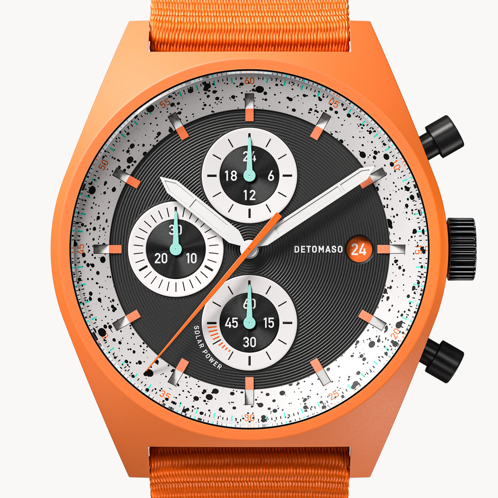 D10 CHRONO SOLAR
 ORANGE BLACK - Ocean Plastic Orange Woven - Detomaso Watches