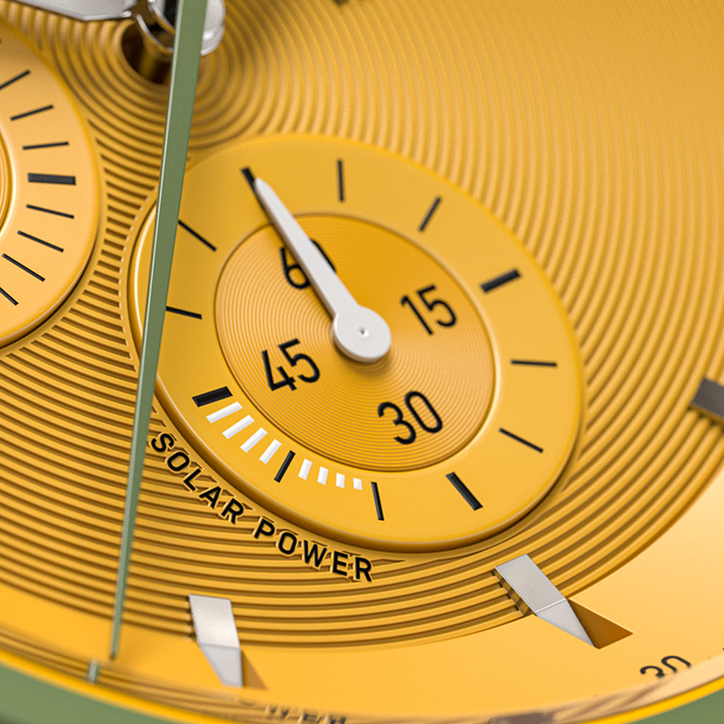 D10 CHRONO SOLAR
 OLIVE YELLOW - #tide Ocean Material® Black Woven - Detomaso Watches