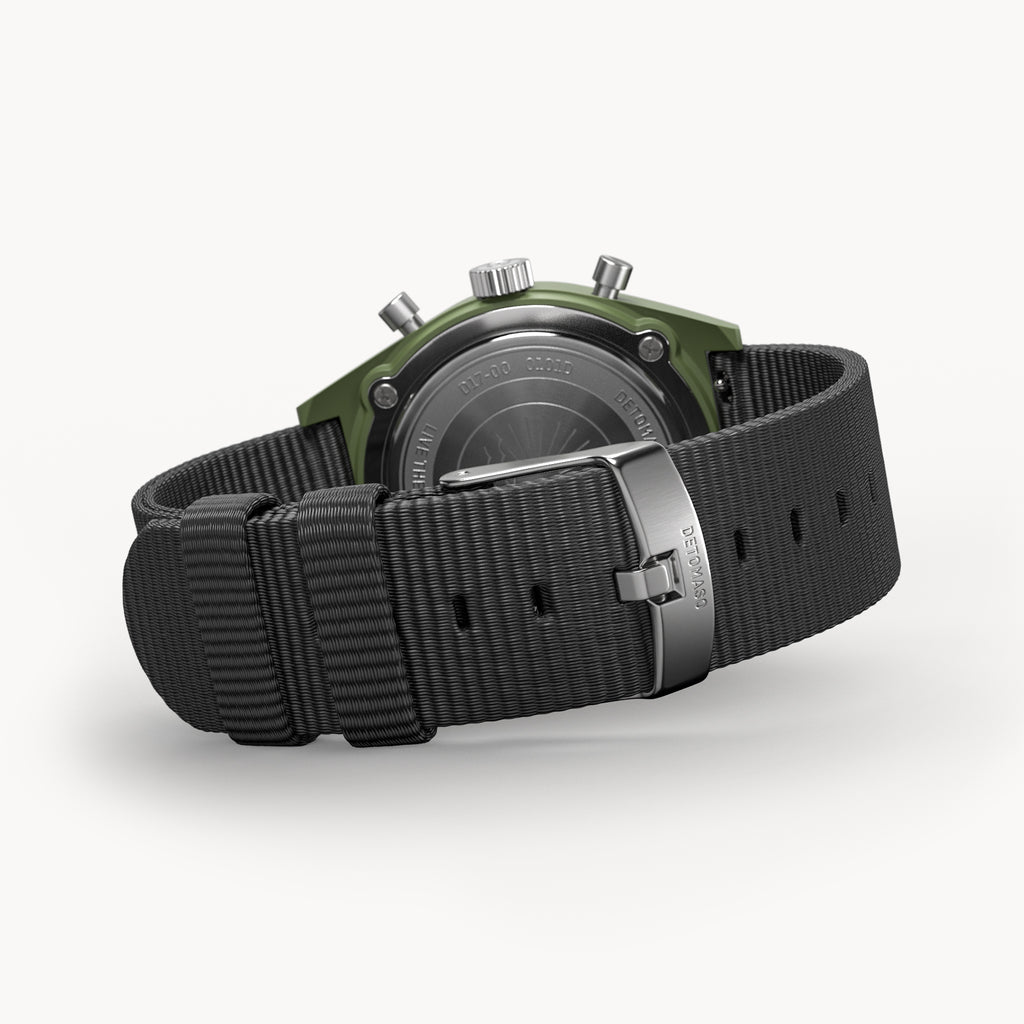 D10 CHRONO SOLAR
 OLIVE YELLOW - #tide Ocean Material® Black Woven - Detomaso Watches