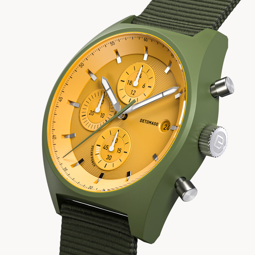 D10 CHRONO SOLAR
 OLIVE YELLOW - Ocean Plastic Olive Woven - Detomaso Watches