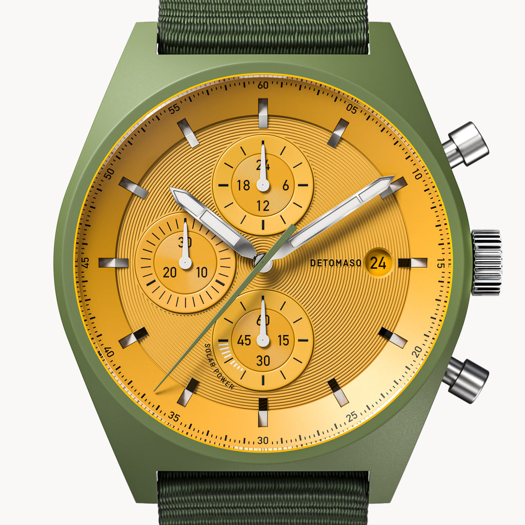 D10 CHRONO SOLAR
 OLIVE YELLOW - Ocean Plastic Olive Woven - Detomaso Watches