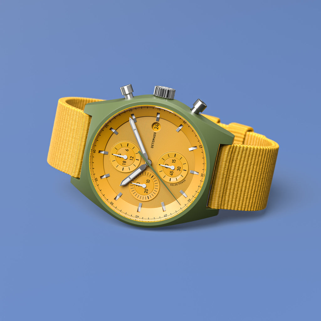 D10 CHRONO SOLAR
 OLIVE YELLOW - Ocean Plastic Yellow Woven - Detomaso Watches