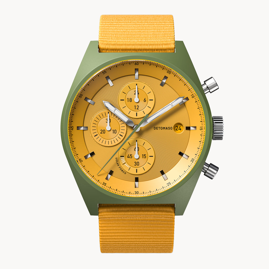 D10 CHRONO SOLAR
 OLIVE YELLOW - Ocean Plastic Yellow Woven - Detomaso Watches