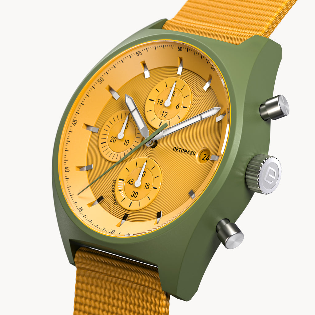 D10 CHRONO SOLAR
 OLIVE YELLOW - Ocean Plastic Yellow Woven - Detomaso Watches