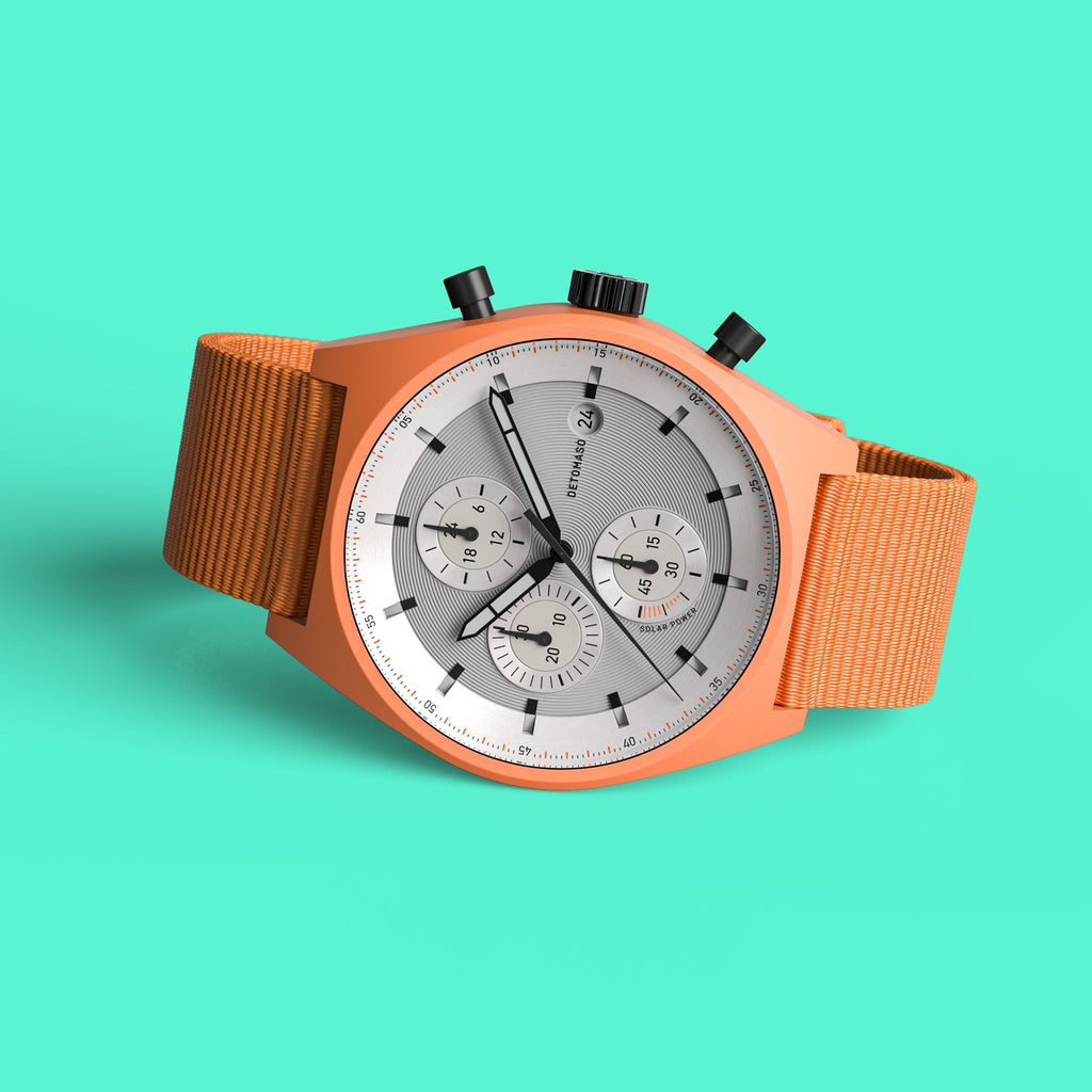 D10 CHRONO SOLAR ORANGE SILVER - Ocean Plastic Orange Woven - Detomaso Watches