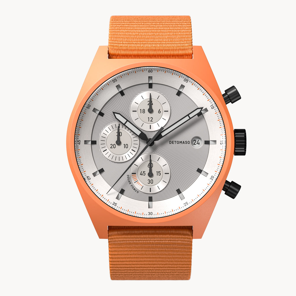 D10 CHRONO SOLAR ORANGE SILVER - Ocean Plastic Orange Woven - Detomaso Watches