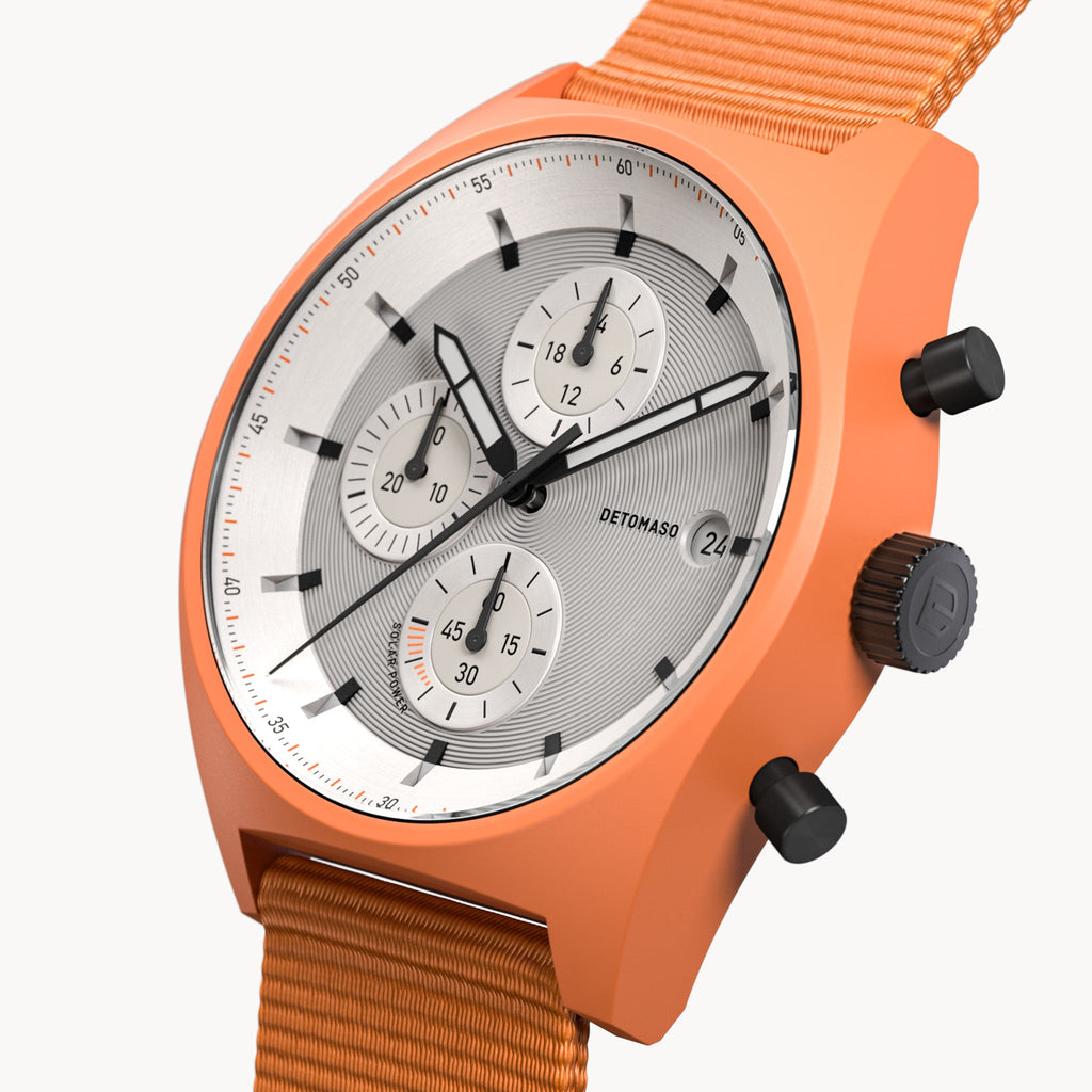 D10 CHRONO SOLAR ORANGE SILVER - Ocean Plastic Orange Woven - Detomaso Watches