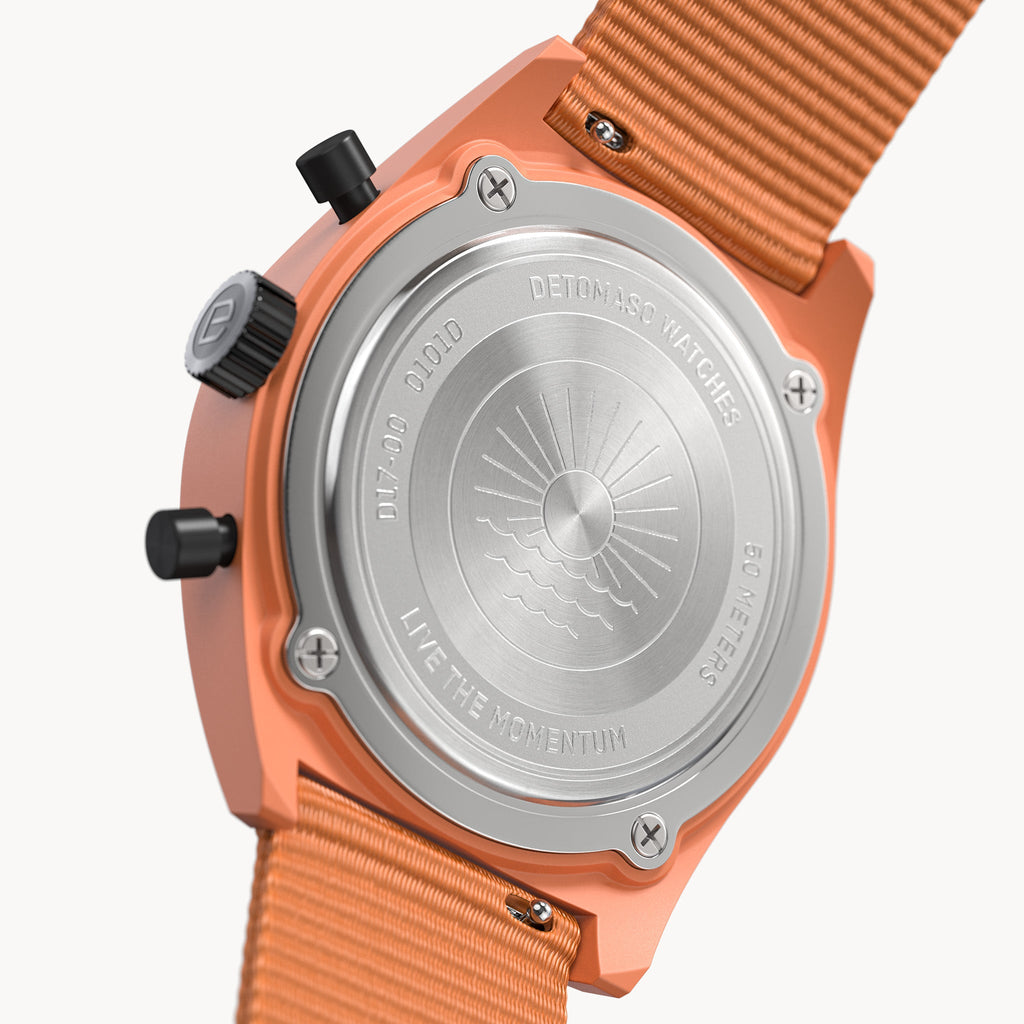 D10 CHRONO SOLAR ORANGE SILVER - Ocean Plastic Orange Woven - Detomaso Watches