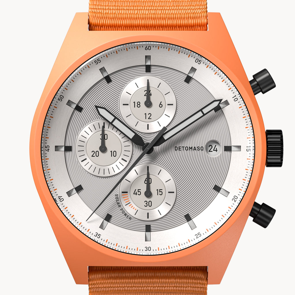 D10 CHRONO SOLAR ORANGE SILVER - Ocean Plastic Orange Woven - Detomaso Watches