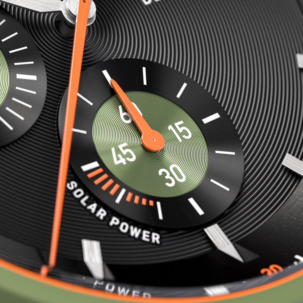 D10 CHRONO SOLAR
 GREEN BLACK - Ocean Plastic Olive Orange Woven - Detomaso Watches