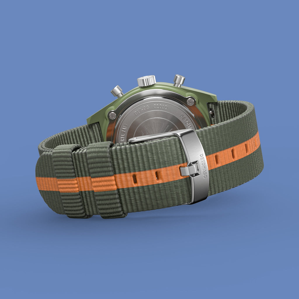 D10 CHRONO SOLAR
 GREEN BLACK - Ocean Plastic Olive Orange Woven - Detomaso Watches