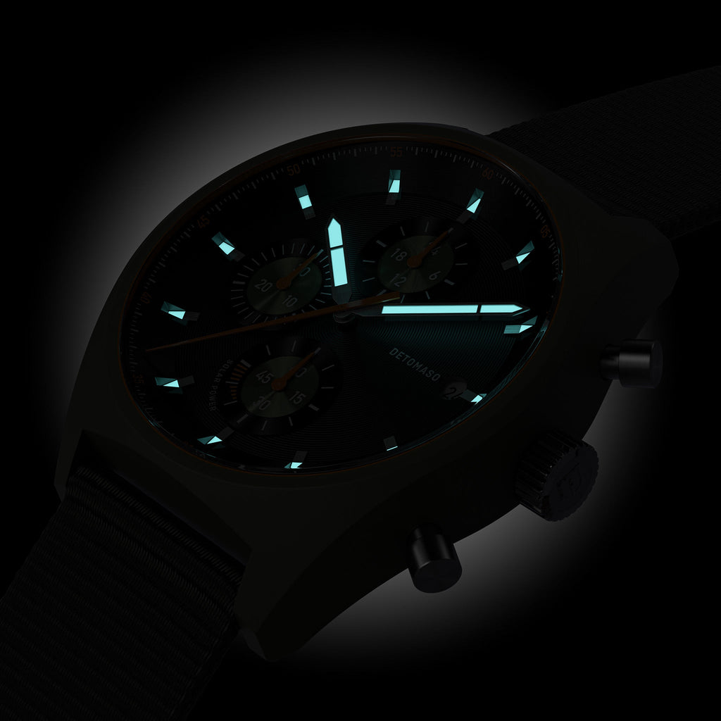 D10 CHRONO SOLAR
 GREEN BLACK - Ocean Plastic Olive Woven - Detomaso Watches