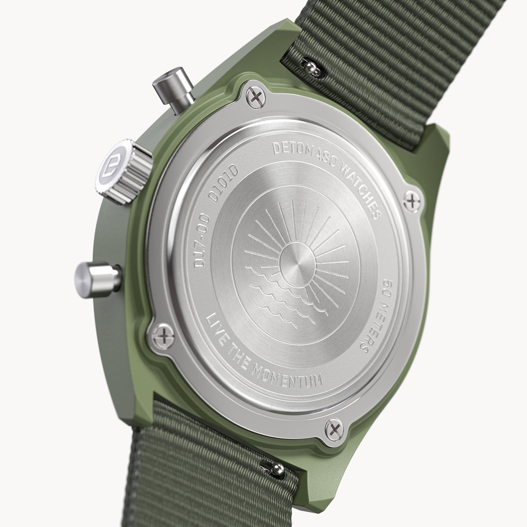 D10 CHRONO SOLAR
 GREEN BLACK - Ocean Plastic Olive Woven - Detomaso Watches