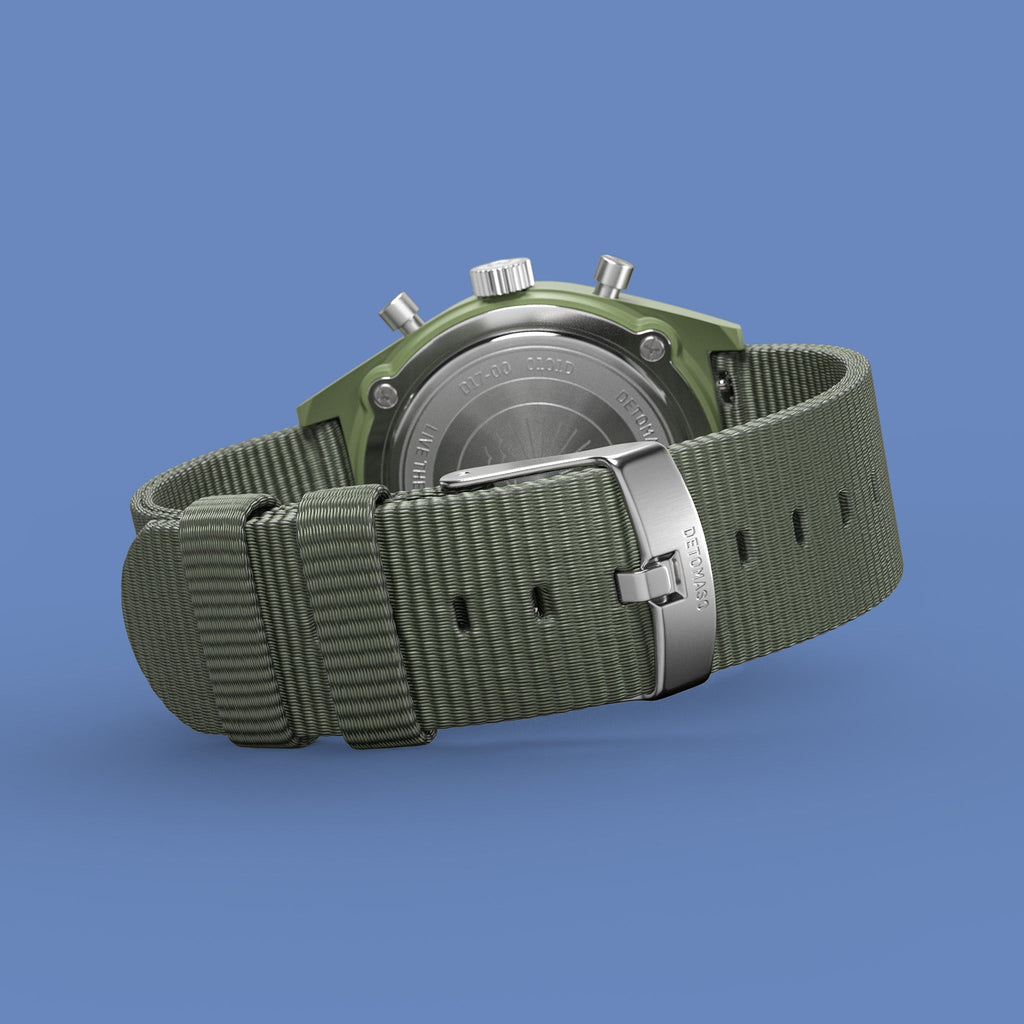 D10 CHRONO SOLAR
 GREEN BLACK - Ocean Plastic Olive Woven - Detomaso Watches