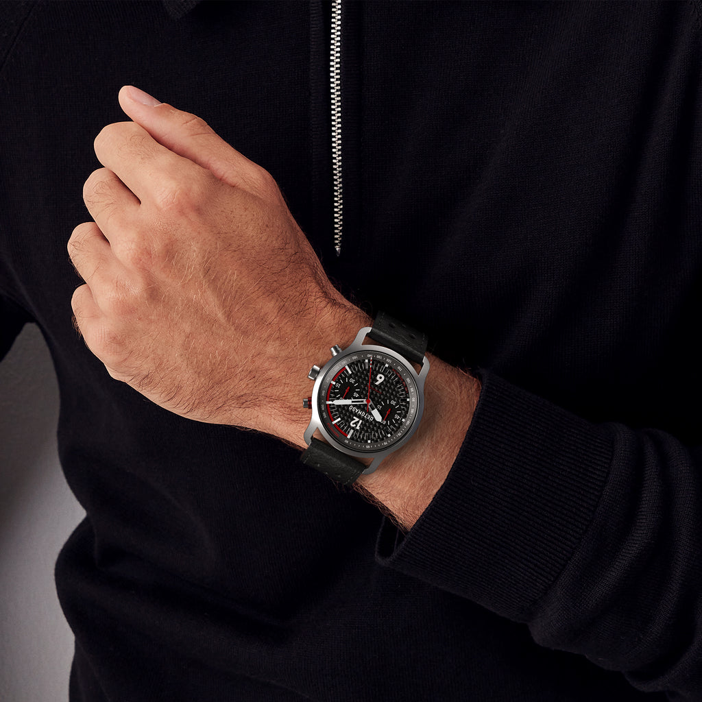 SORPASSO CHRONOGRAPH CARBON SILVER - Leather Black Racing - Detomaso Watches