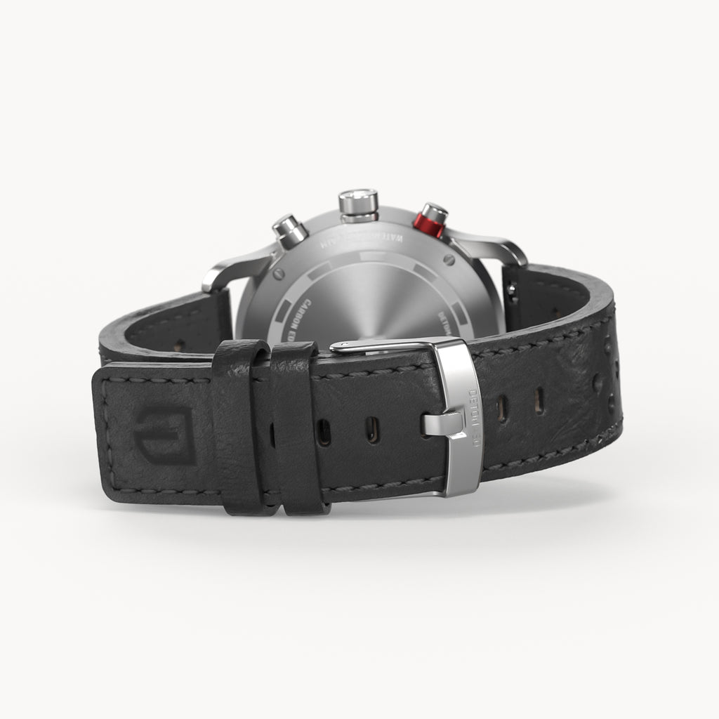 SORPASSO CHRONOGRAPH CARBON SILVER - Leather Black Racing - Detomaso Watches
