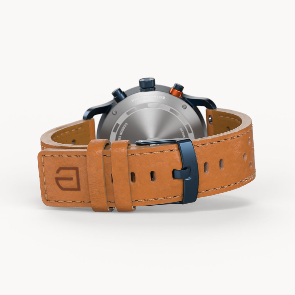 「sososo」 SORPASSO CHRONOGRAPH CARBON BLUE ORANGE Leather Light brown Racing