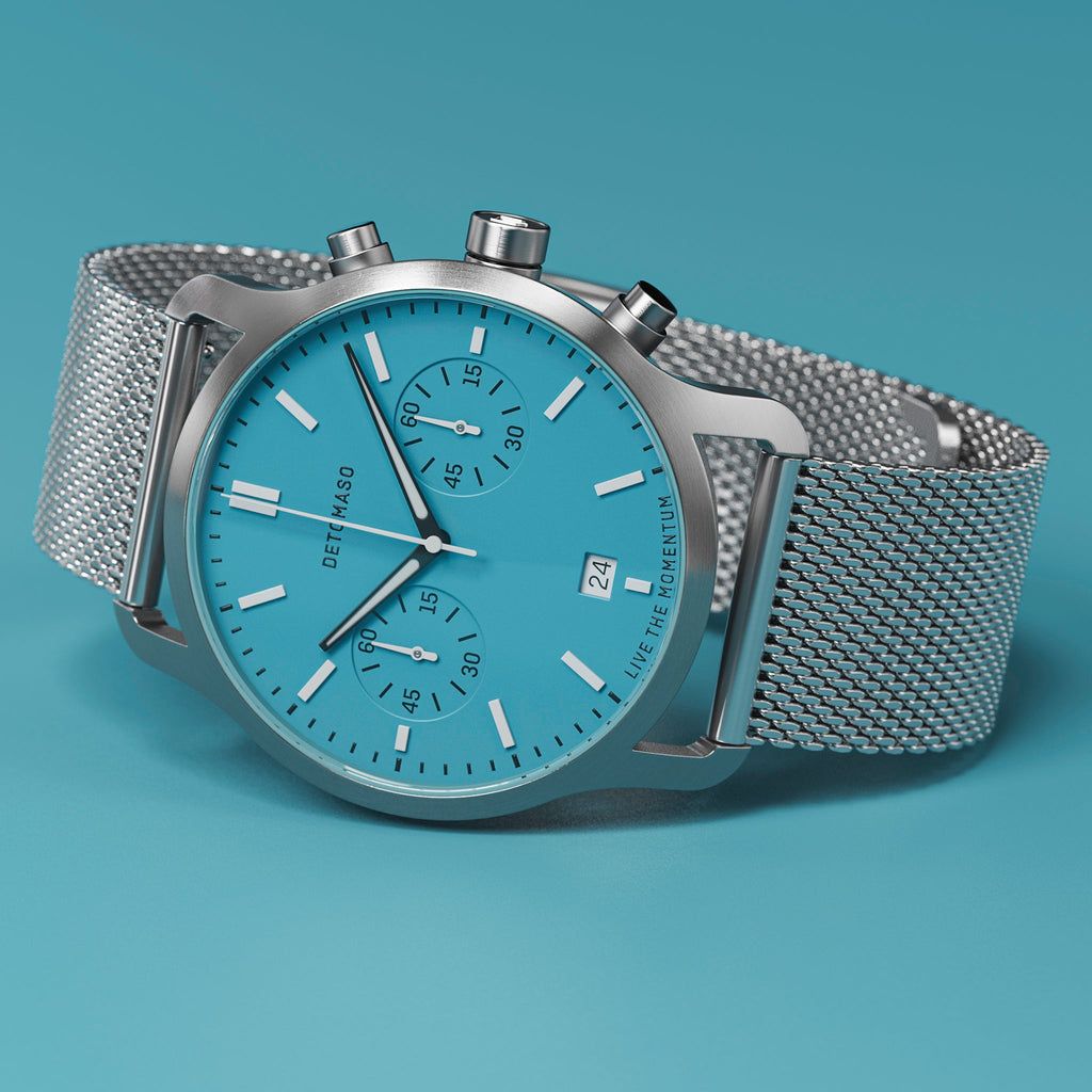SORPASSO CHRONO MINTY BLUE - Mesh Silver Brushed - Detomaso Watches