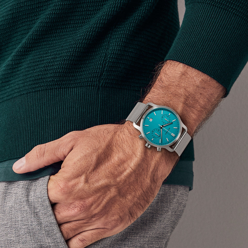 SORPASSO CHRONO MINTY BLUE - Mesh Silver Brushed - Detomaso Watches