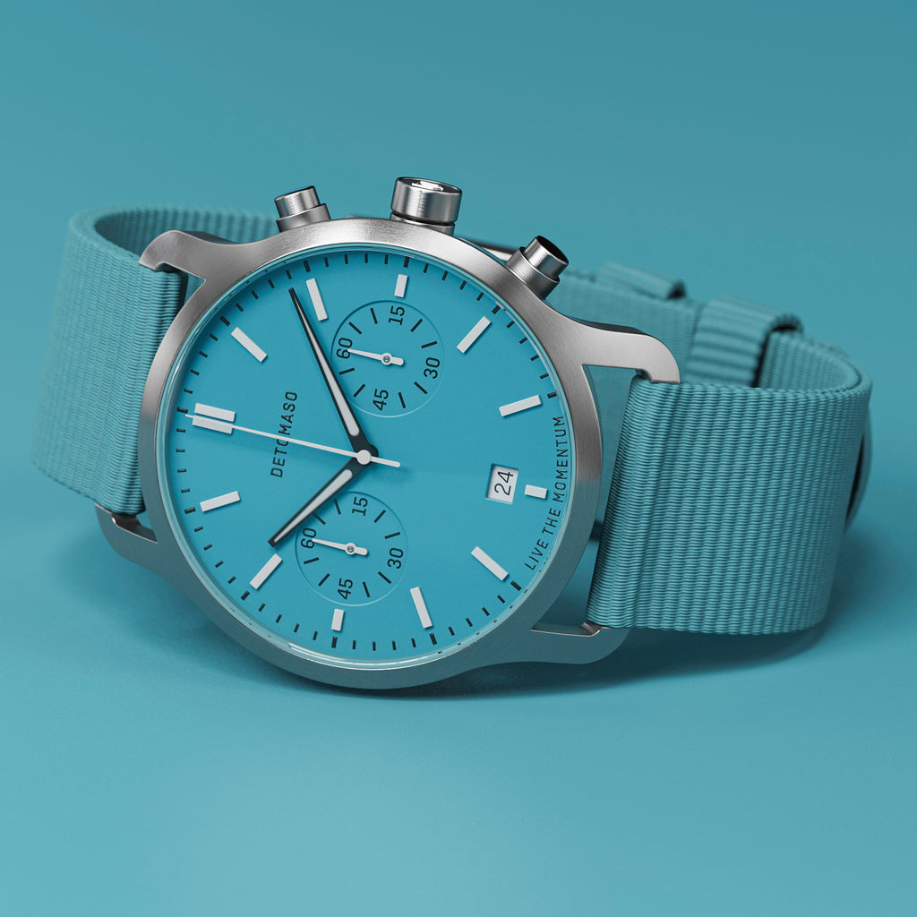 SORPASSO CHRONO MINTY BLUE - Ocean Plastic Turquoise Woven - Detomaso Watches