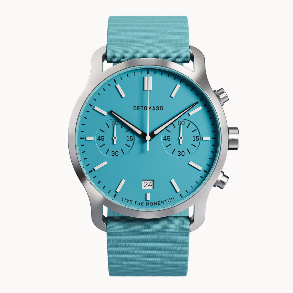 SORPASSO CHRONO MINTY BLUE - Ocean Plastic Turquoise Woven - Detomaso Watches