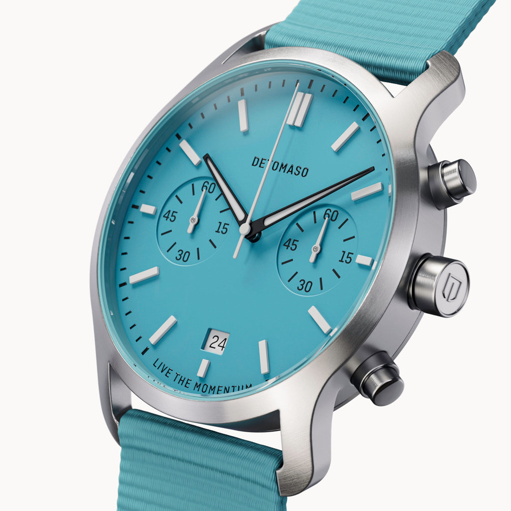SORPASSO CHRONO MINTY BLUE - Ocean Plastic Turquoise Woven - Detomaso Watches