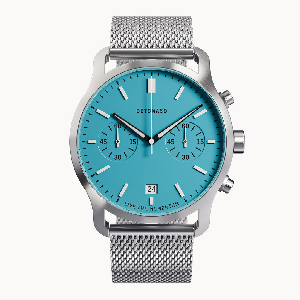 SORPASSO CHRONO MINTY BLUE - Mesh Silver Brushed - Detomaso Watches