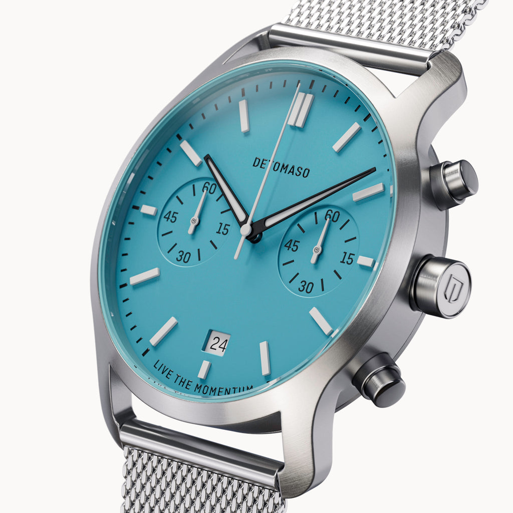 SORPASSO CHRONO MINTY BLUE - Mesh Silver Brushed - Detomaso Watches